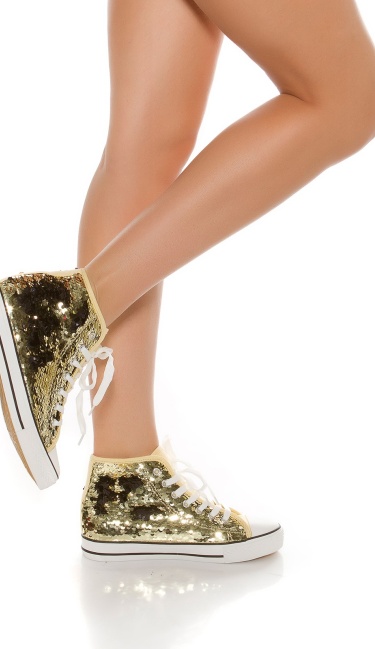 Trendy sneakers met pailletten die van kleur veranderen goud
